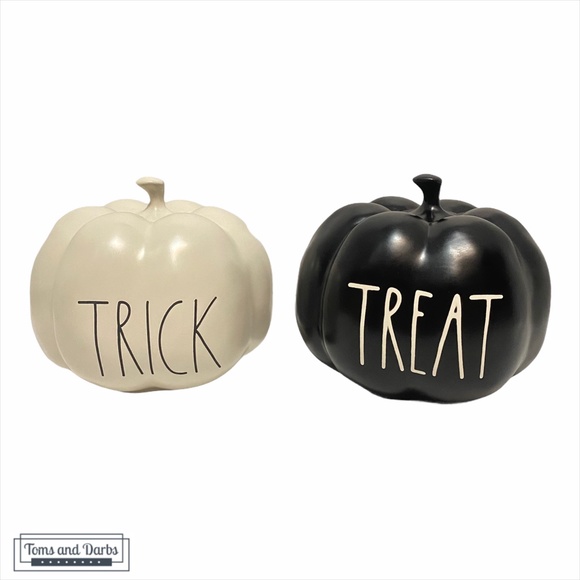 Rae Dunn TRICK TREAT Black & White Small Pumpkins - Picture 1 of 3